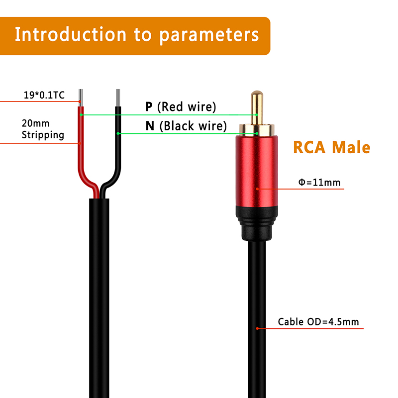 Composite Rca Cable - 1 pz cavo altoparlante RCA maschio